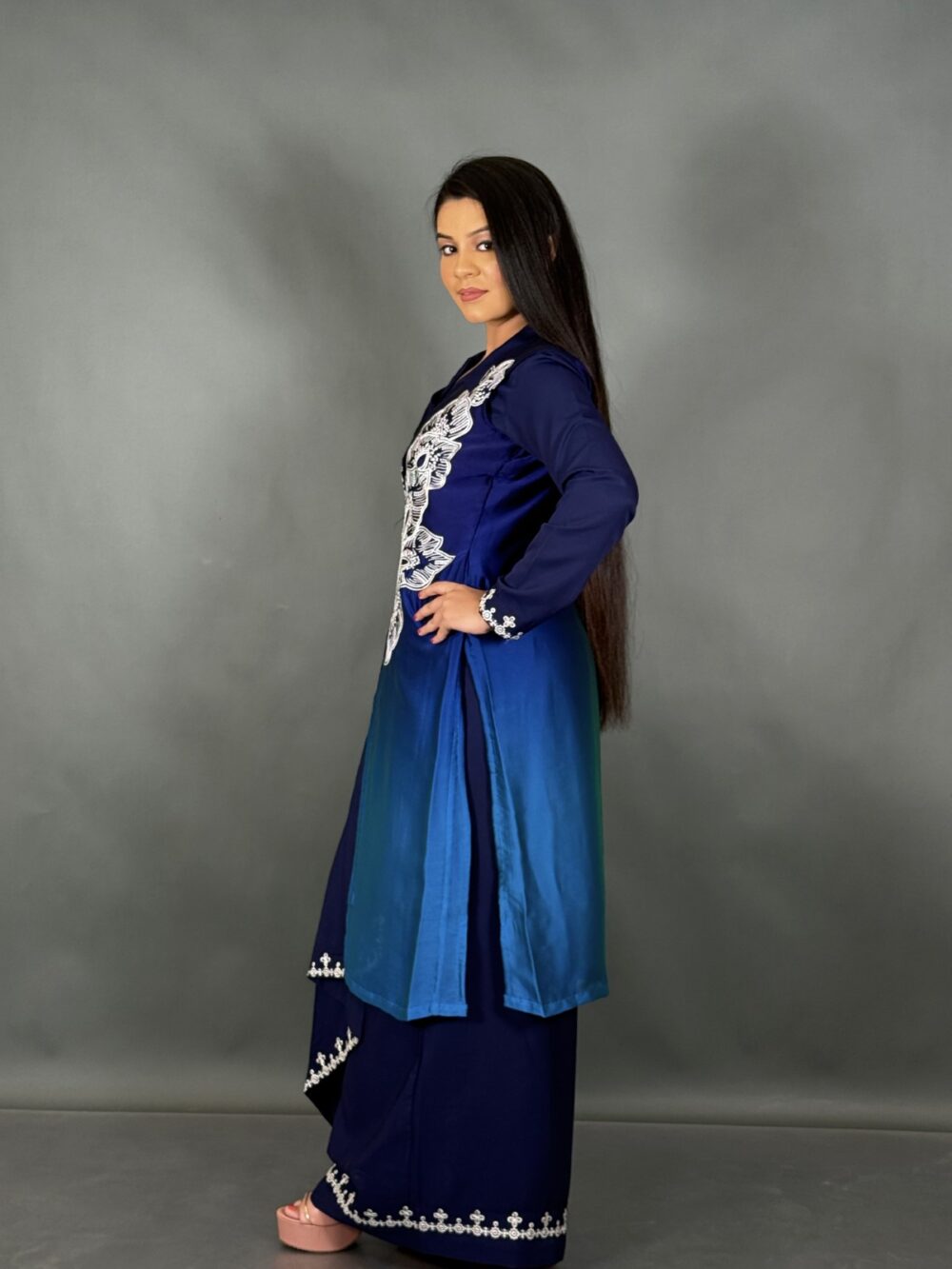 Celestial Charm Navy Fusion Skirt Set - Image 5