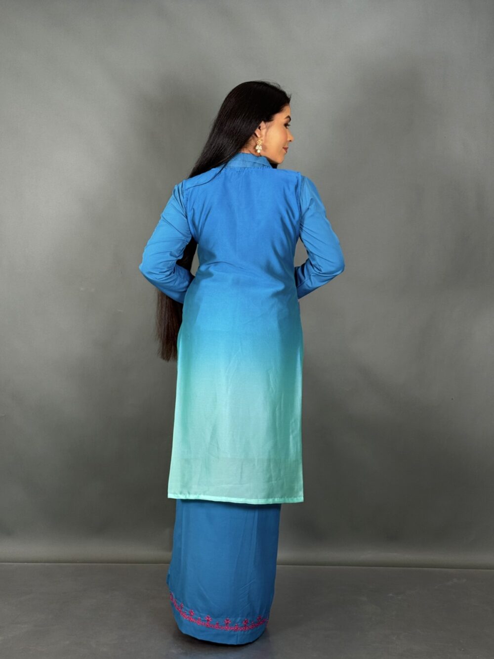 Ocean Bloom Firoza & Aqua Blue Embroidered Fusion Set - Image 6