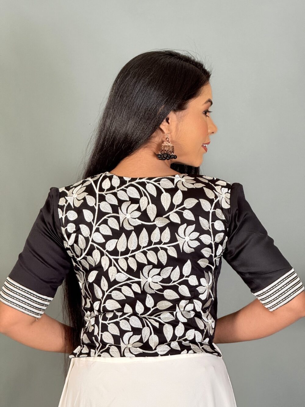 Plus Size Black & White Embroidered Blouse - Image 3