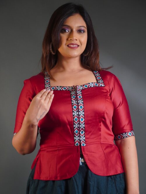 Power Plum Maroon Embroidered Corporate Blouse