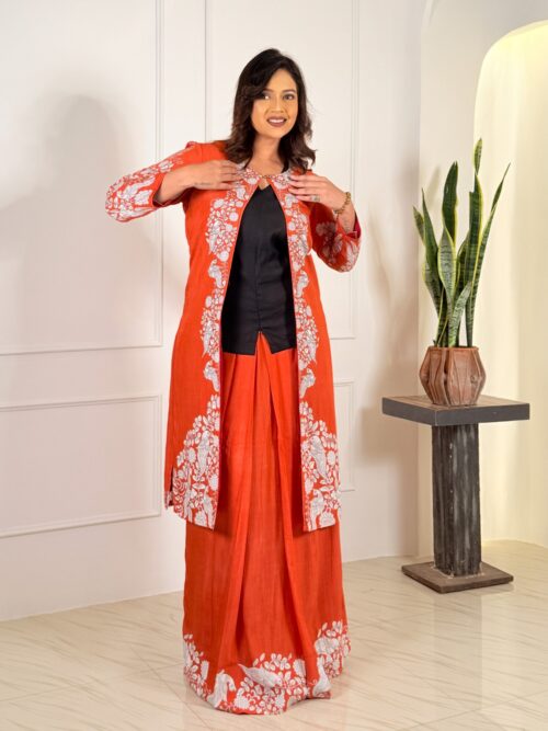 Radiant Ember Plus Fusion Set – Jacket, Top & Skirt