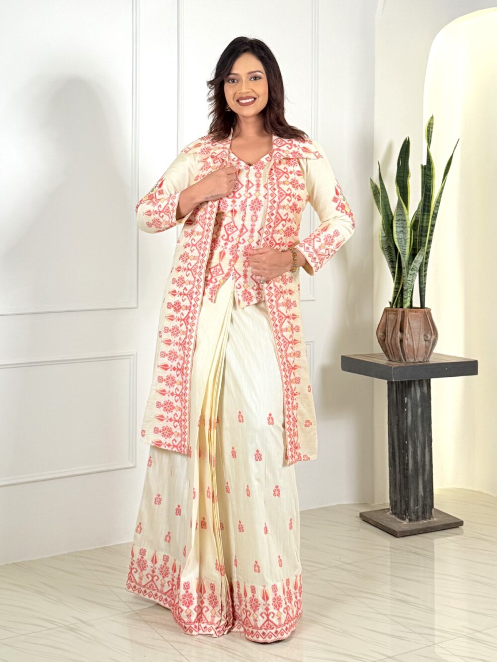 Empress Elegance Red & White Embroidered Fusion Set