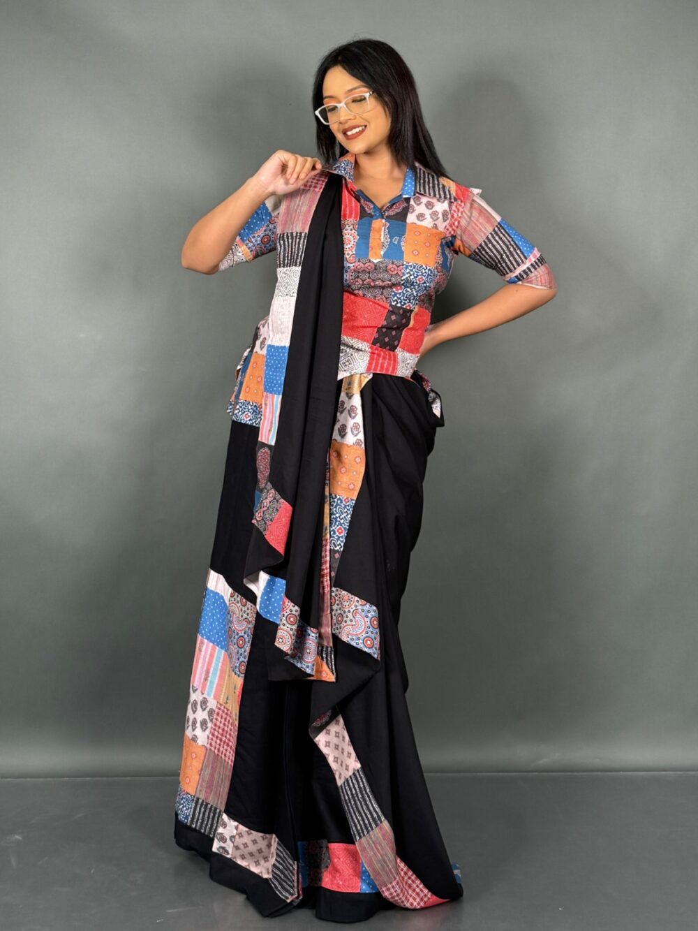 Mystic Hue Black Cotton Partywear Set for Women - Image 3