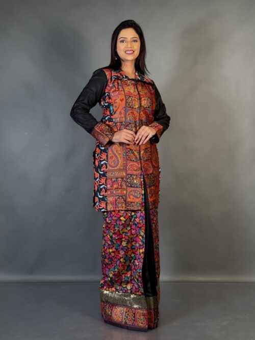 Festive Chanderi Saree Skirt Set in Black