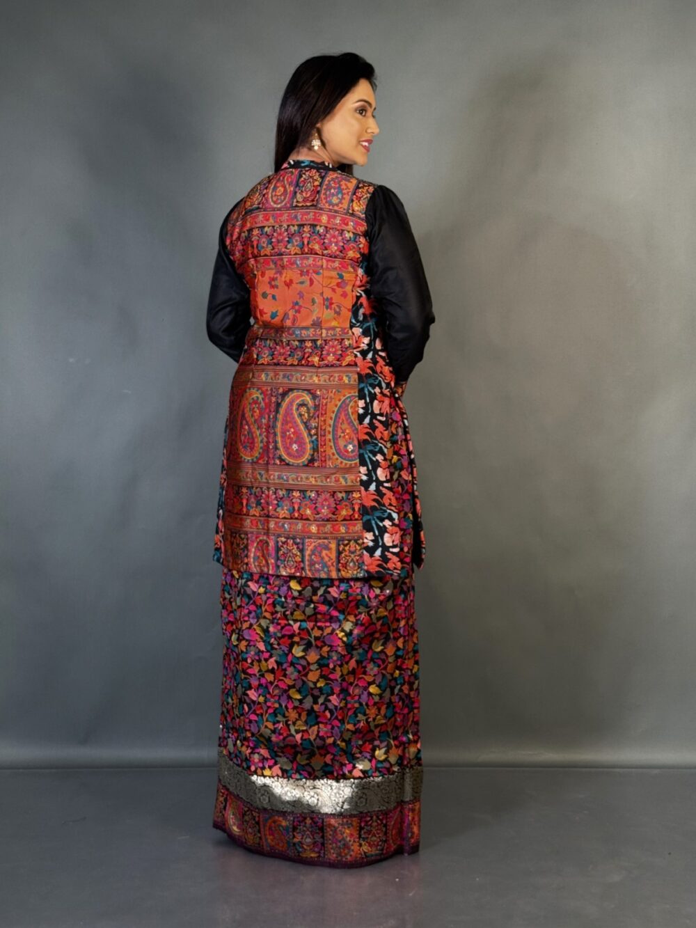 Regal Black Chanderi Jacket & Skirt Set (Plus Size) - Image 4