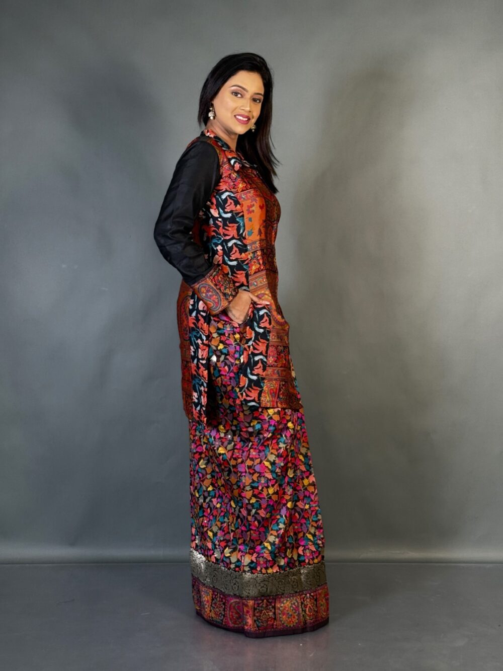 Regal Black Chanderi Jacket & Skirt Set (Plus Size) - Image 6