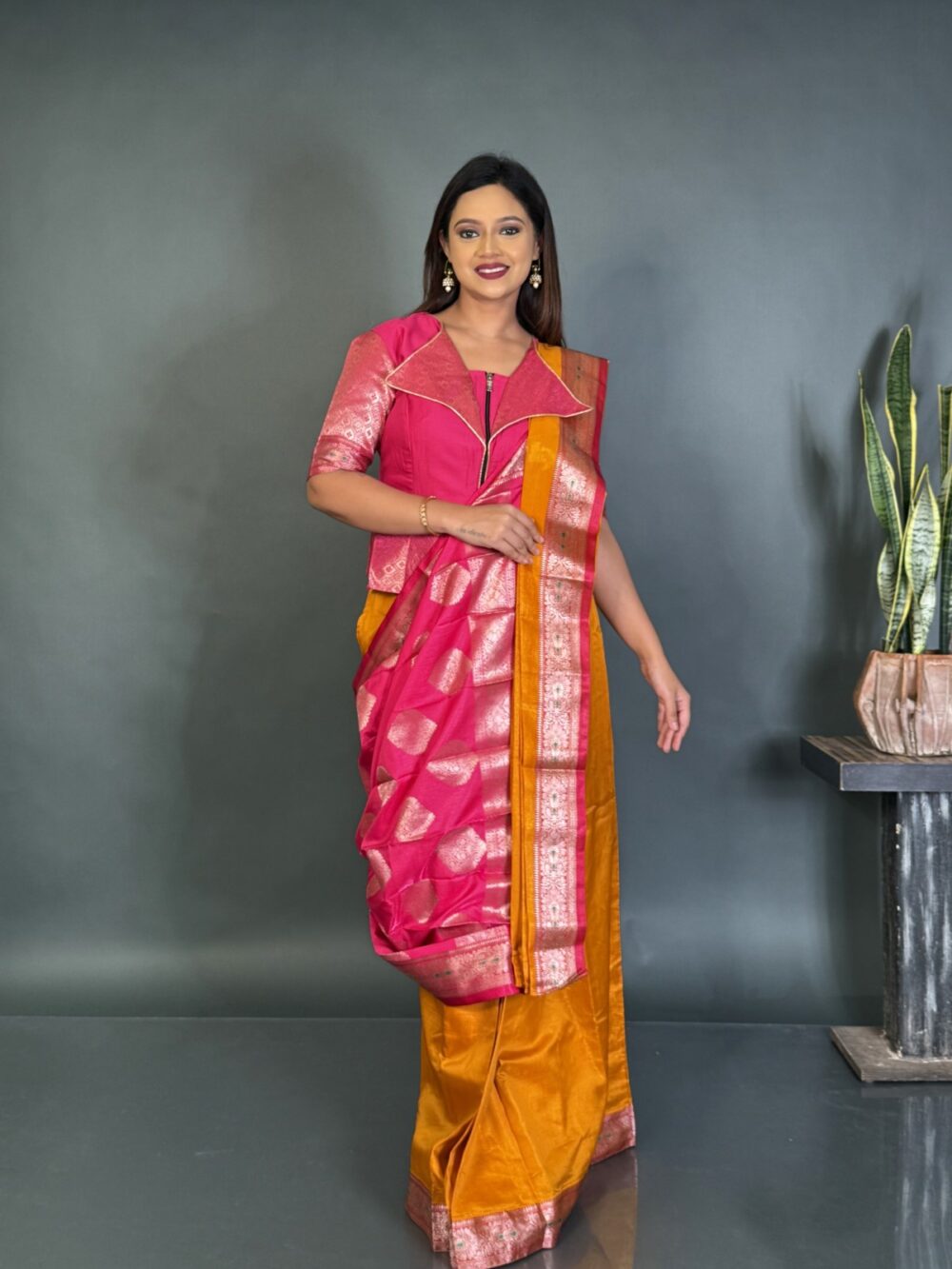 Mustard Magic Ready to wear Saree Set – Curvy Elegance - Image 2