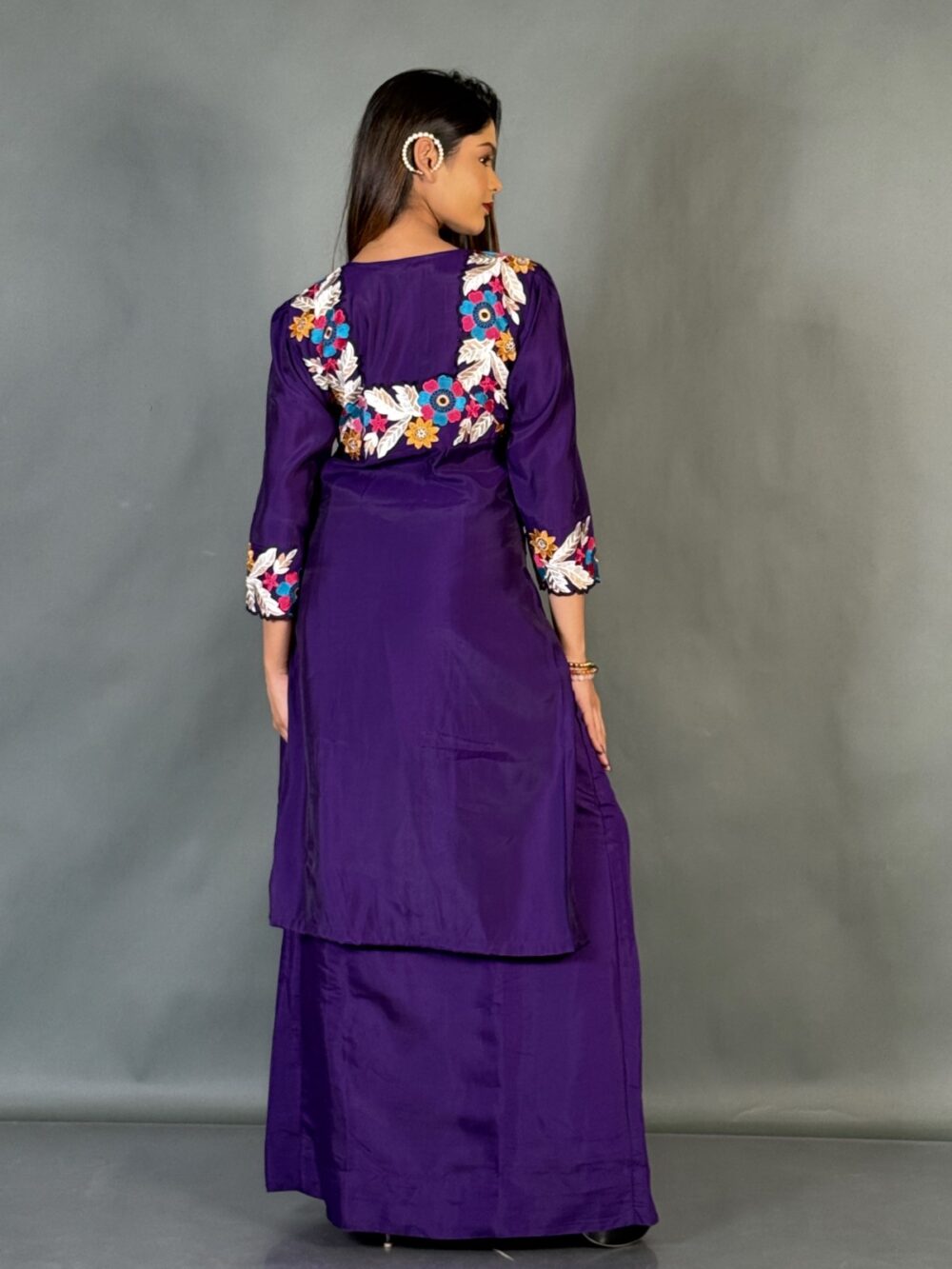 Elegant Purple Italian Crepe Saree-Style Slim Skirt - Image 4
