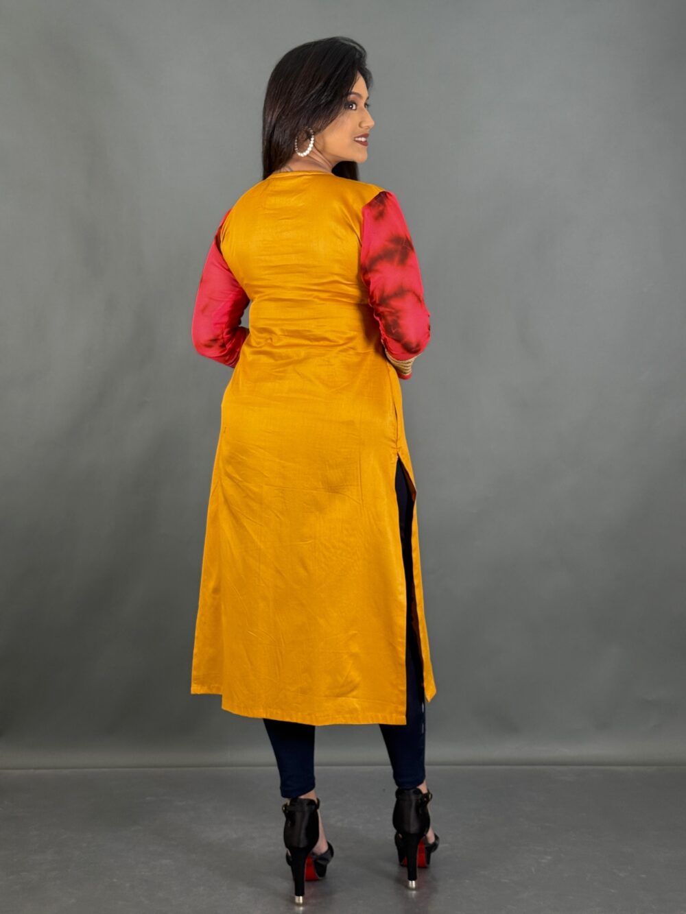 Sunlit Grace Mustard Kantha Kurti for Curvy Women - Image 3