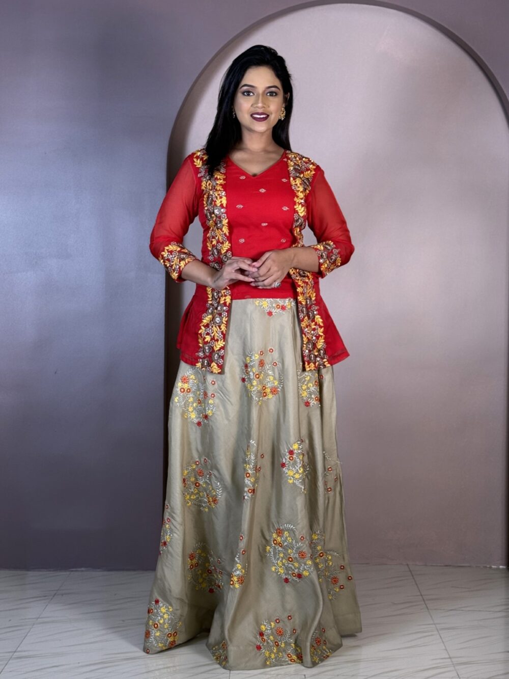 Golden Embrace Red & Gold Plus Size Lehenga Set - Image 2