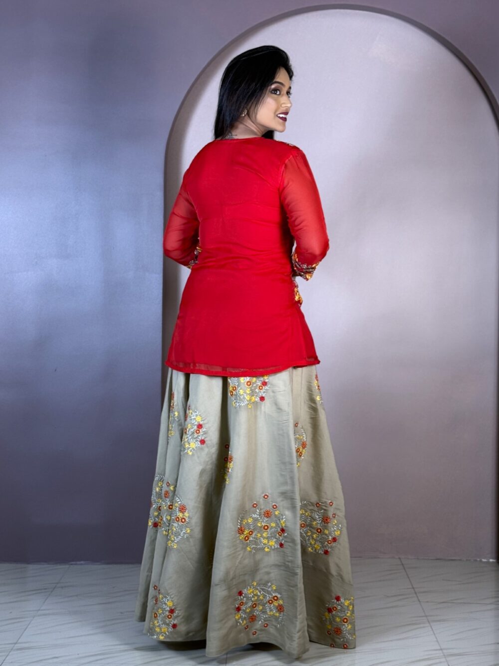 Golden Embrace Red & Gold Plus Size Lehenga Set - Image 4