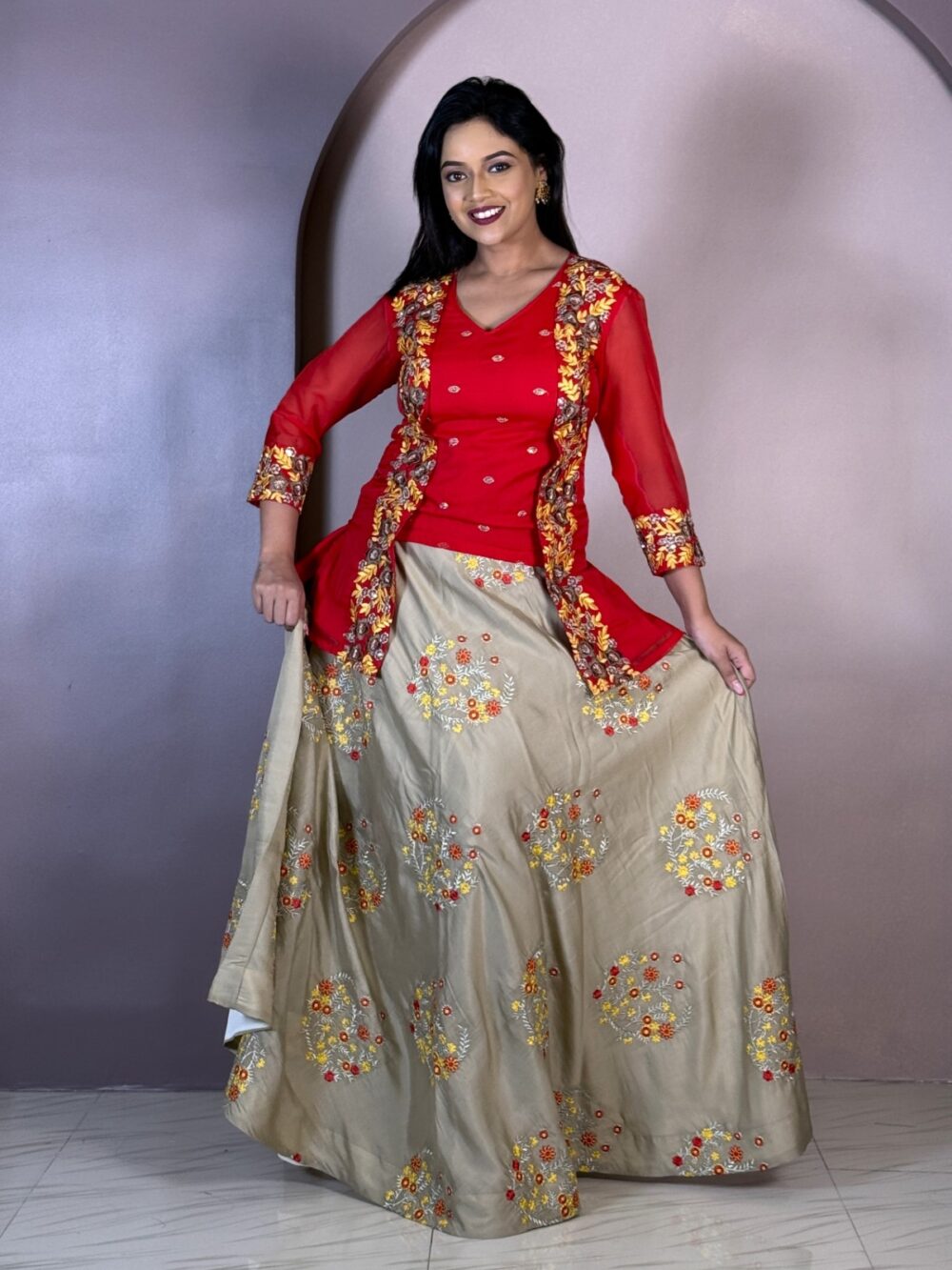 Golden Embrace Red & Gold Plus Size Lehenga Set
