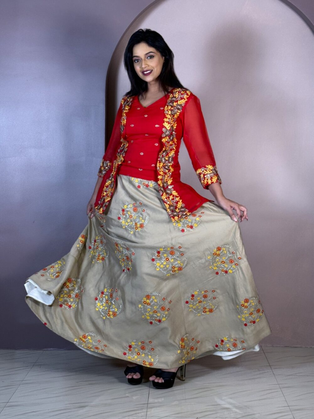 Golden Embrace Red & Gold Plus Size Lehenga Set - Image 6
