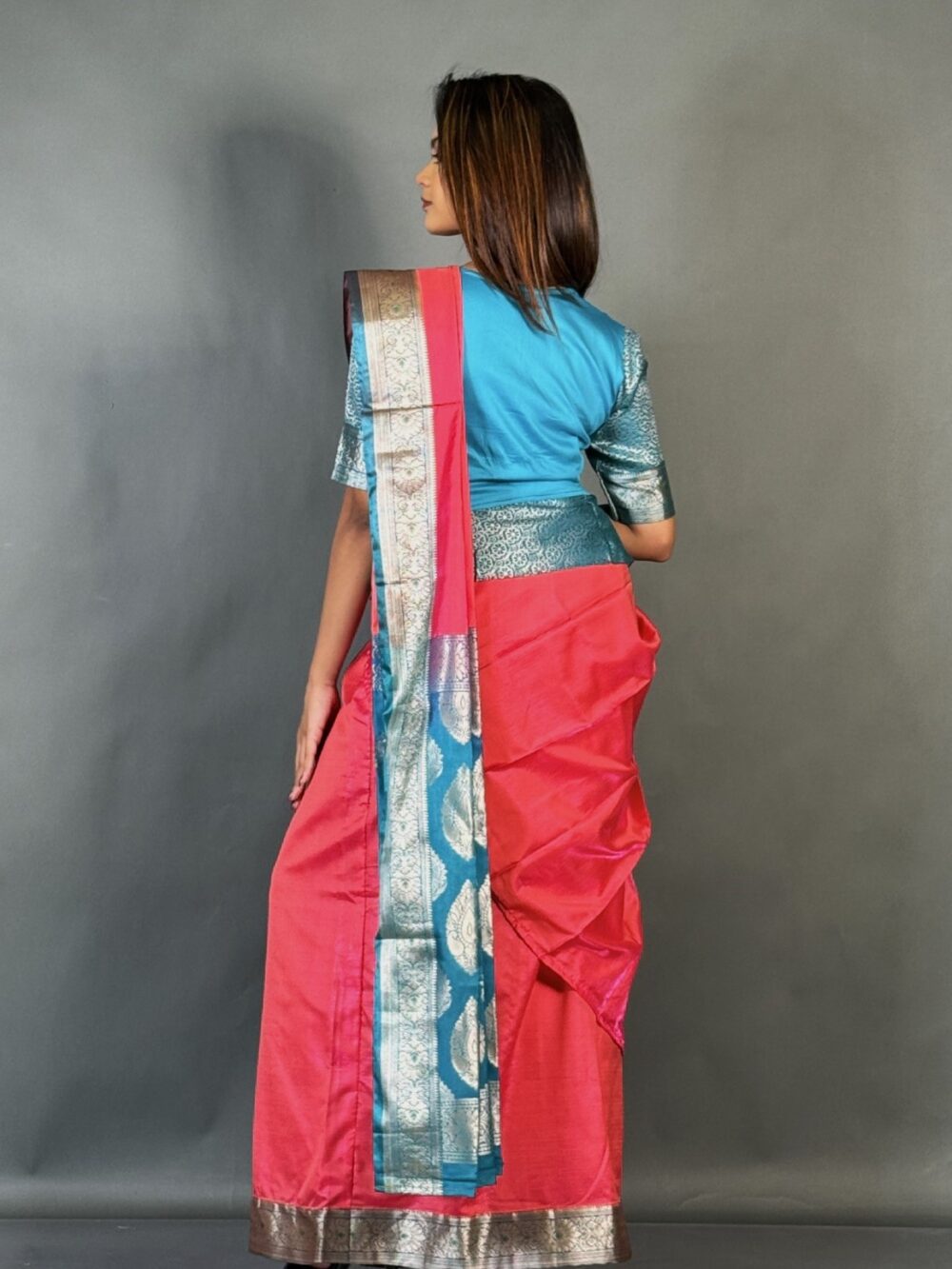 Firoza Pink Plus-Size Ready-to-Wear Saree Set - Image 4
