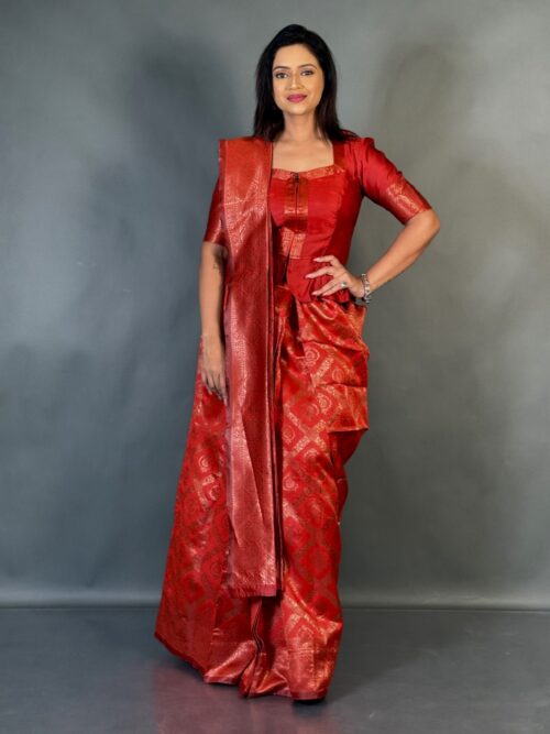 Rust Radiance Plus Semi Tussar Benarasi Saree Set