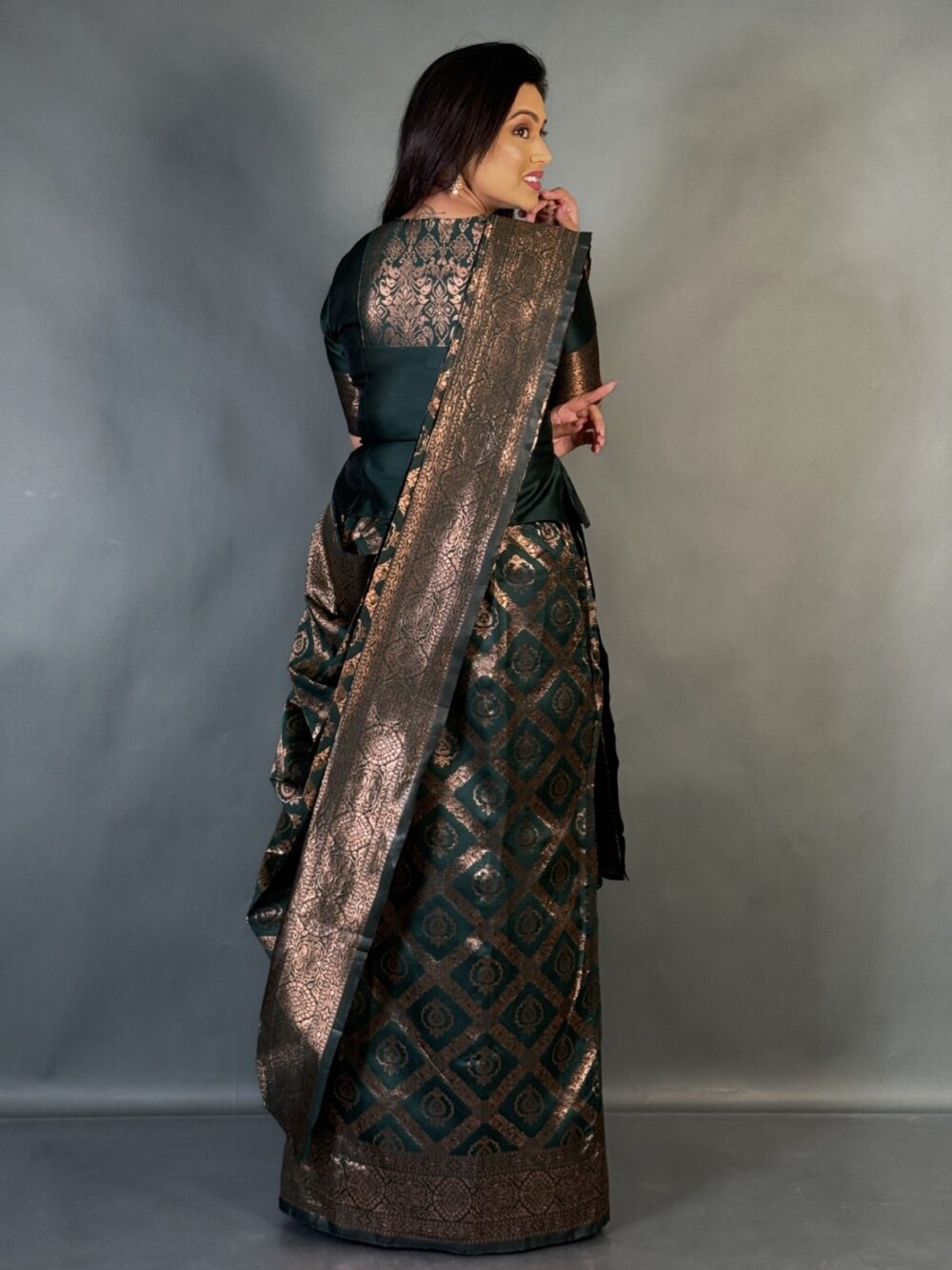 Green Glow Ready to Wear Semi Tussar Saree - Image 5