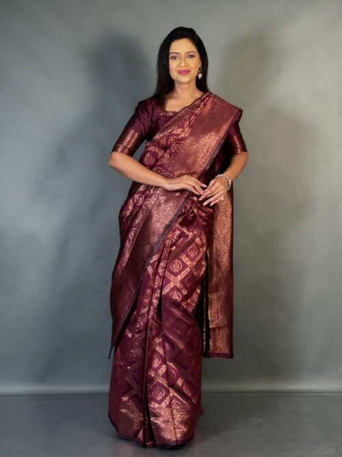 Wine Whisper Semi Tussar Ready Saree Set