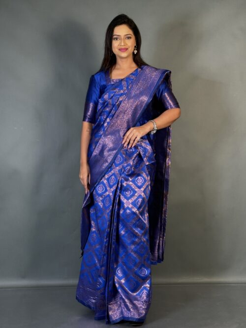 Blue Enchant Semi Tussar Ready to Wear Saree Set