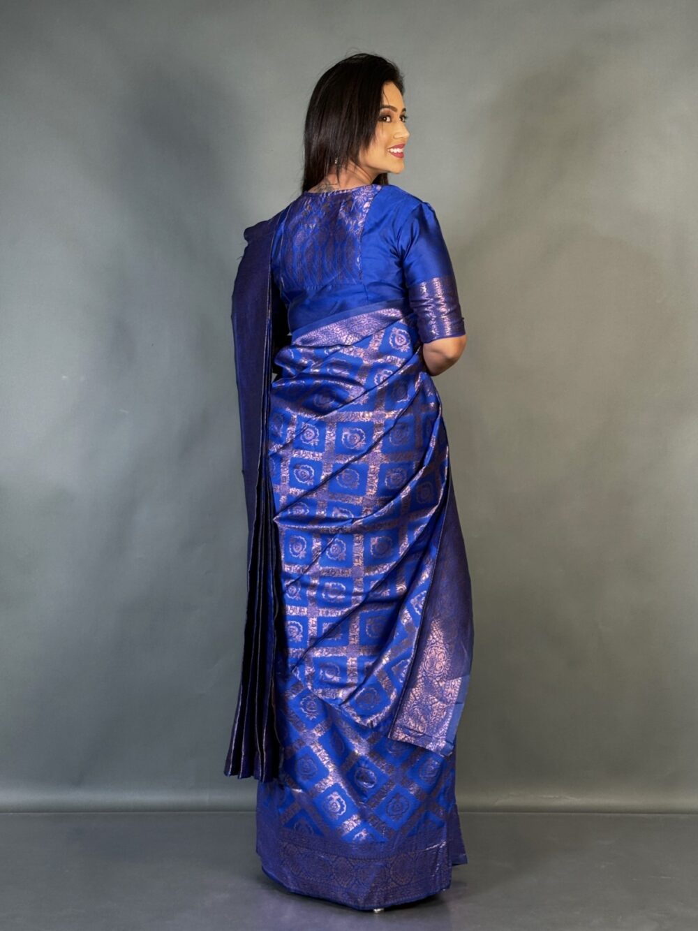Blue Enchant Semi Tussar Ready to Wear Saree Set - Image 3