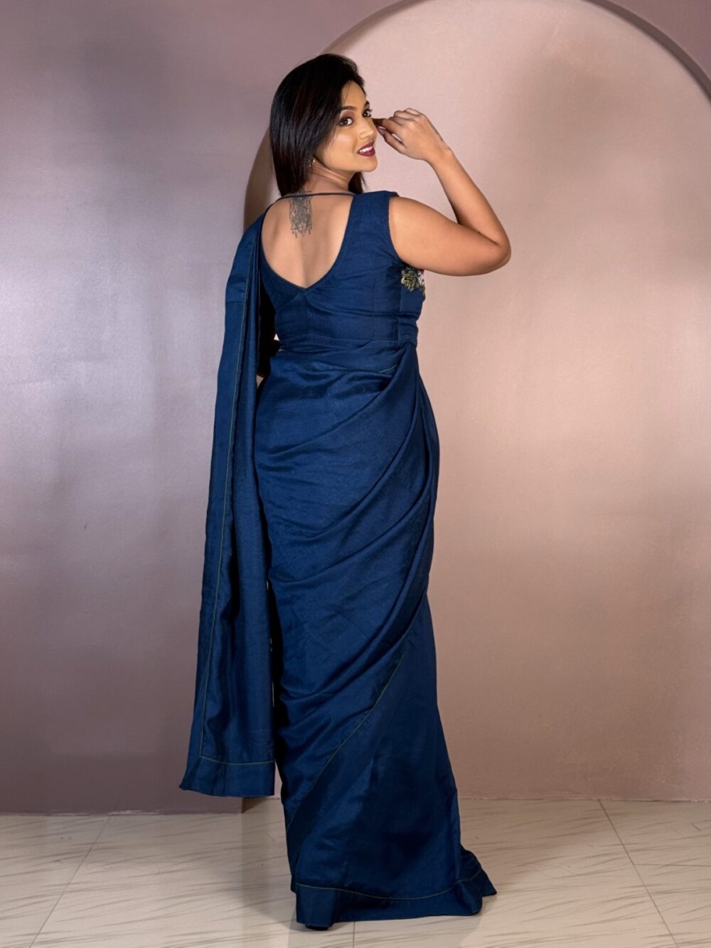Peacock Blue Glam Ready-to-Wear Saree - Image 2