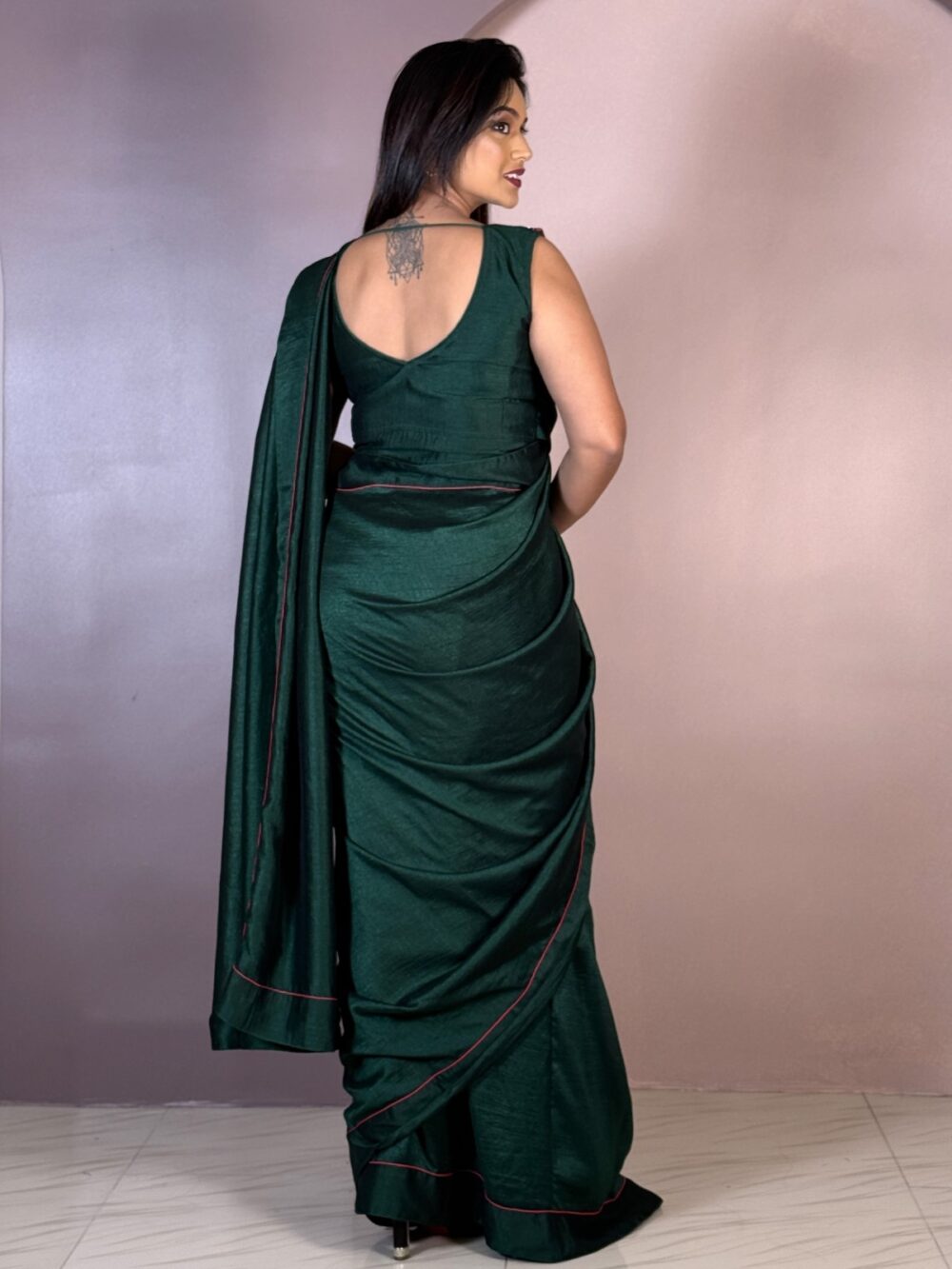 Dark Bottle Green Chic Ready to wear Saree - Image 2