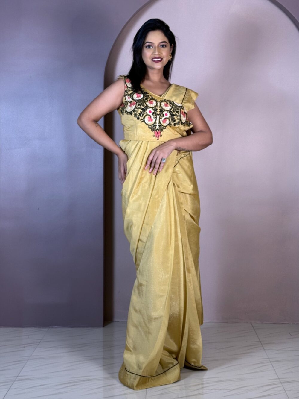 Party-Perfect Tussar Ready to wear Saree - Image 2