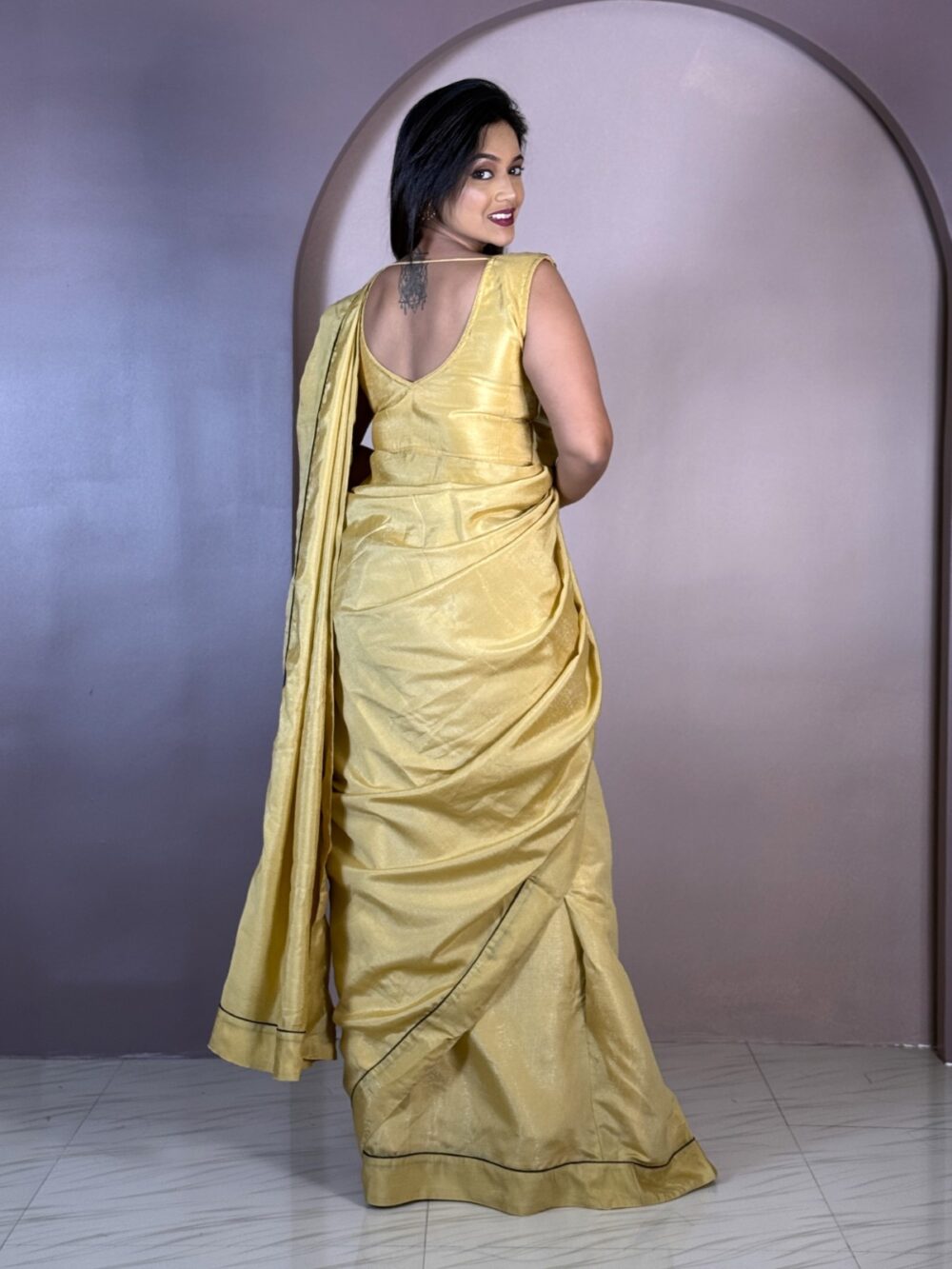 Party-Perfect Tussar Ready to wear Saree - Image 3