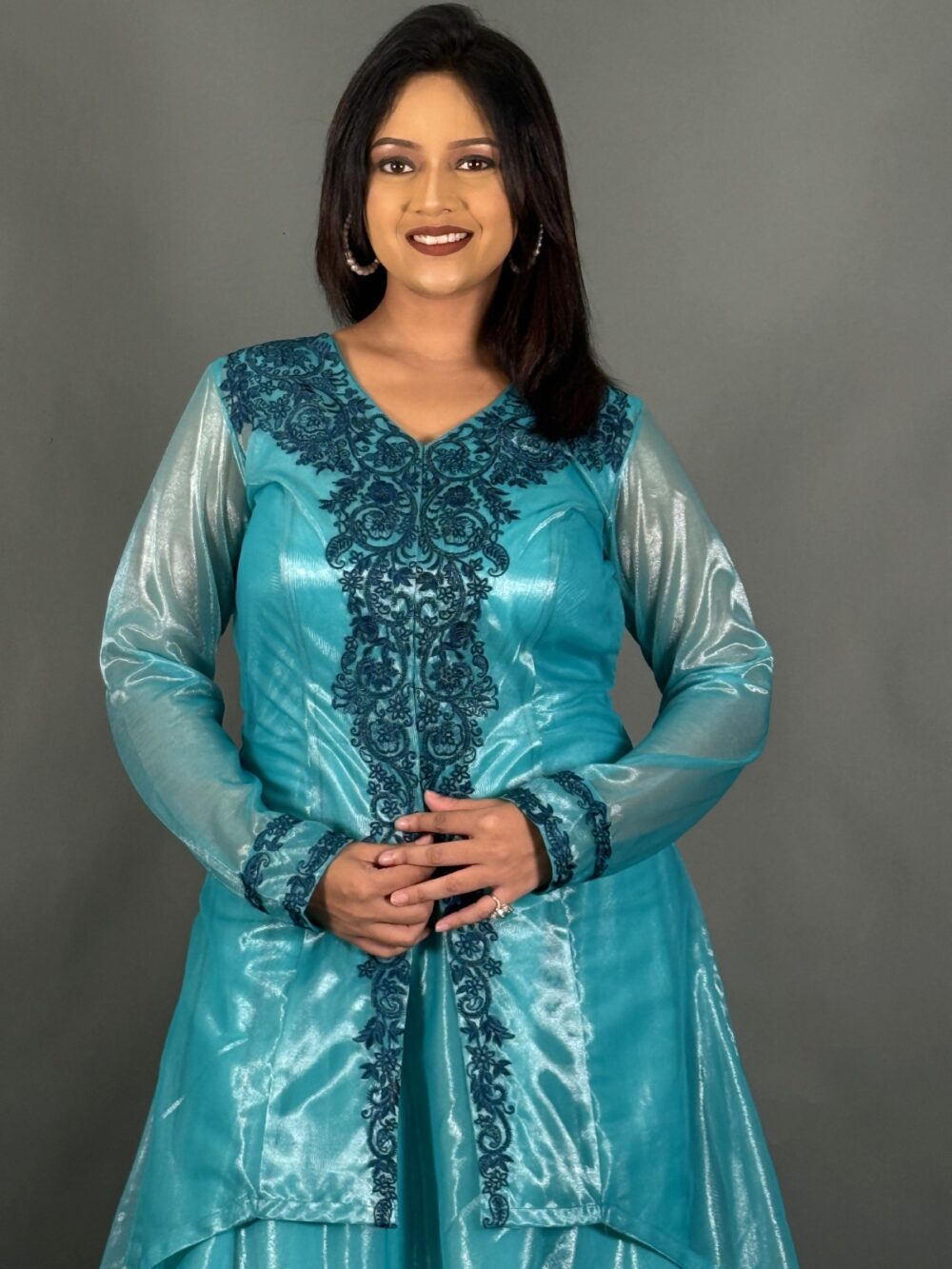 Sage Symphony Plus Size Embroidered Brasso Fusion Set