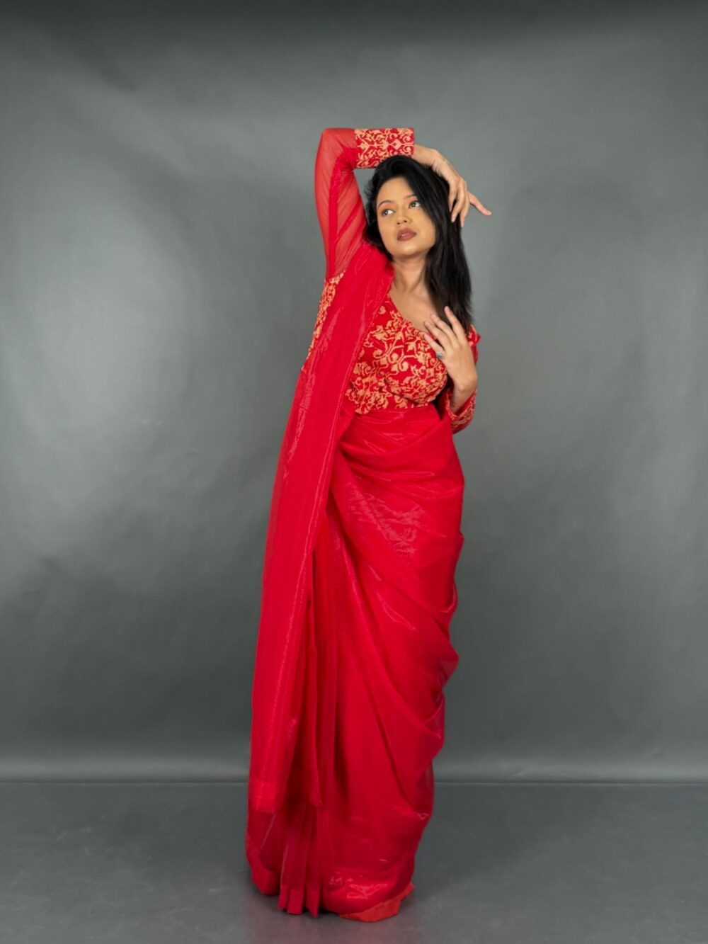 Royal Ember Red Plus Size Ready to wear Saree - Image 3