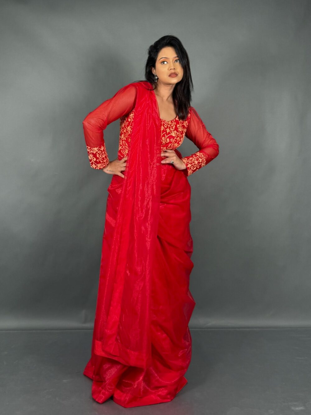Royal Ember Red Plus Size Ready to wear Saree - Image 4