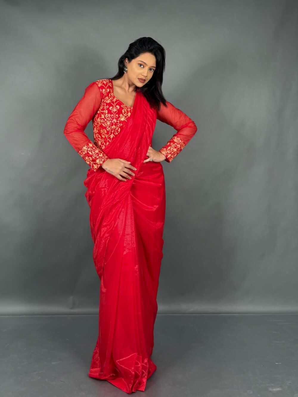 Royal Ember Red Plus Size Ready to wear Saree - Image 5