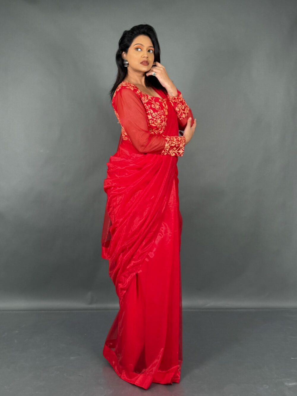 Royal Ember Red Plus Size Ready to wear Saree - Image 6