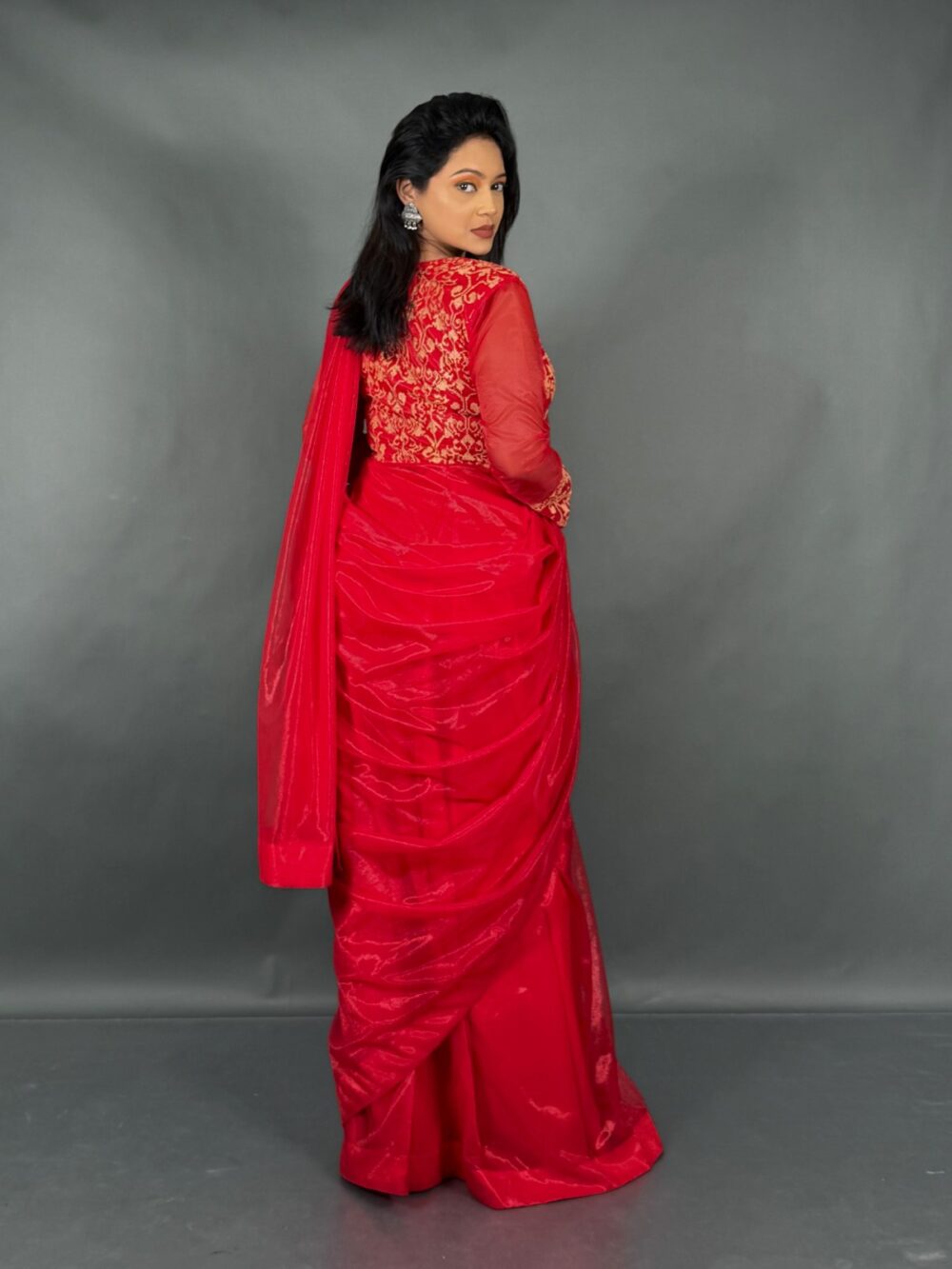 Royal Ember Red Plus Size Ready to wear Saree - Image 7