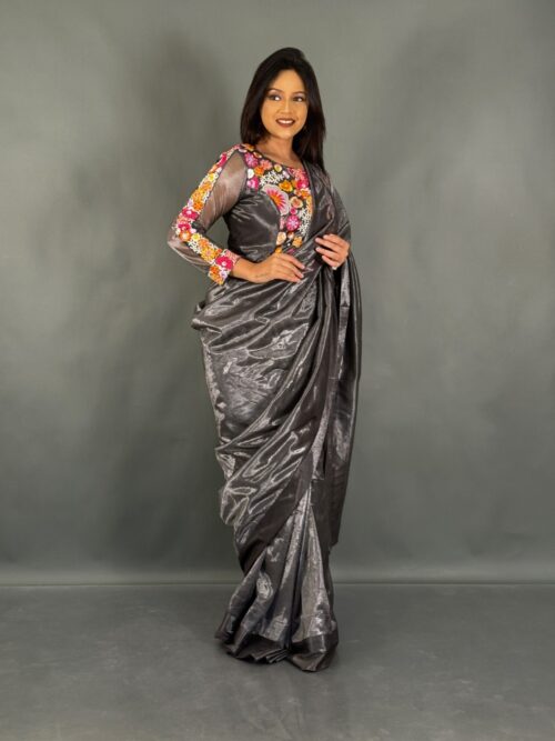 Shadow Bloom Charcoal Black Ready to wear saree