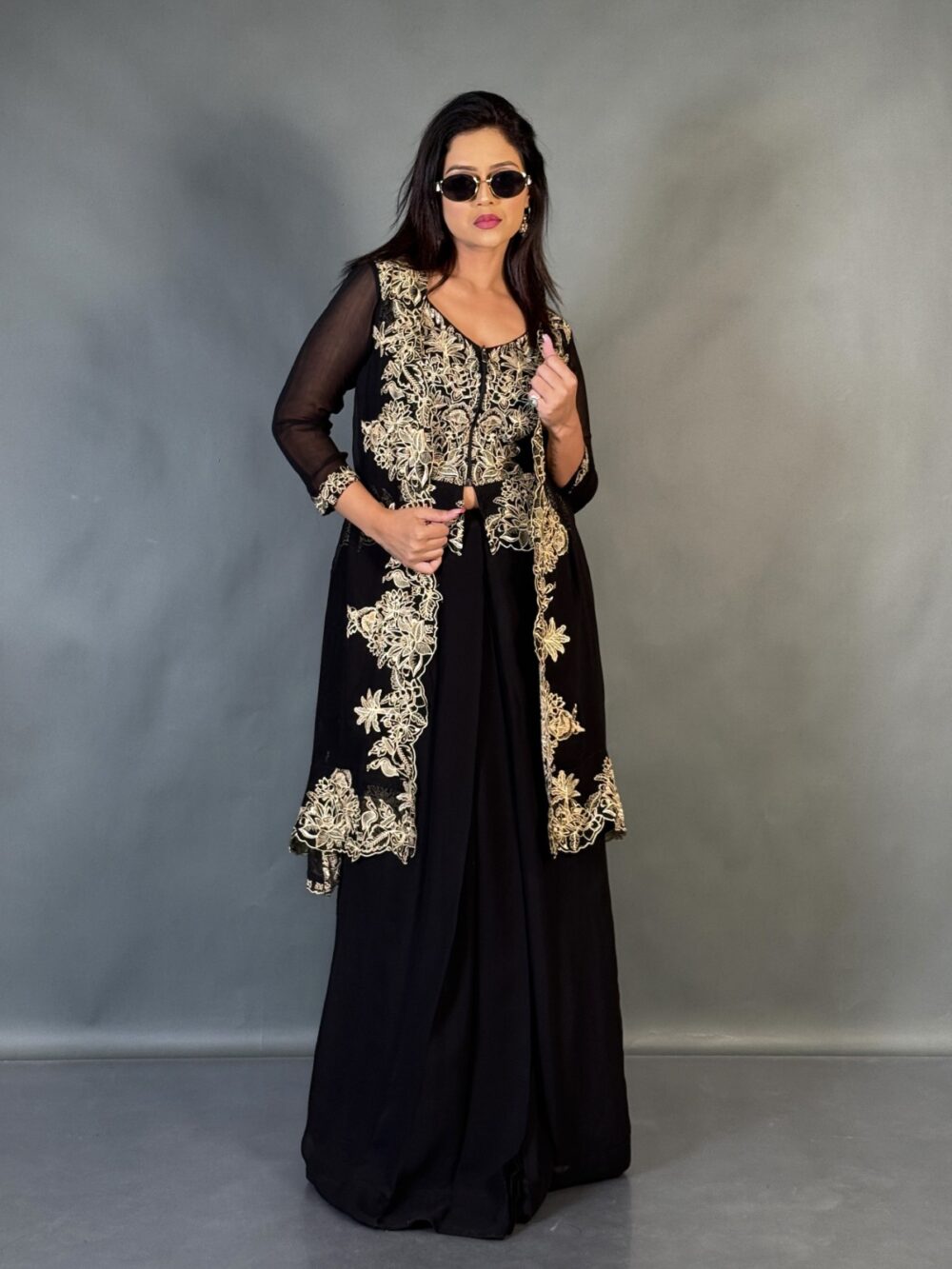 Midnight Grace Plus Size Embroidered Fusion Set