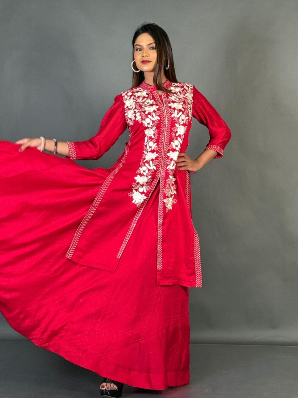 Plus Size Glam Hot Pink Gown Set with Stylish Jacket - Image 2