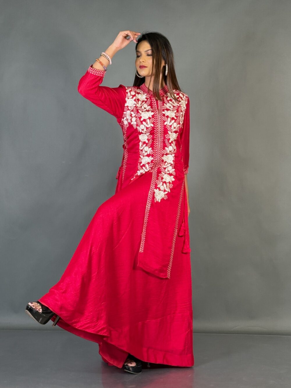 Plus Size Glam Hot Pink Gown Set with Stylish Jacket - Image 5