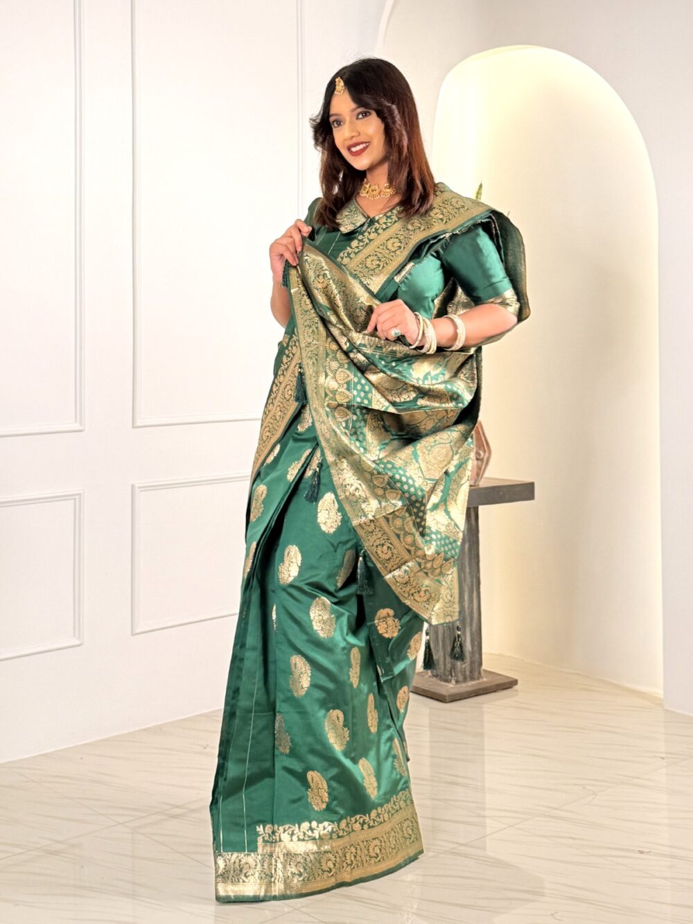 Emerald Enchantress Ready to Wear Saree Set - Image 3