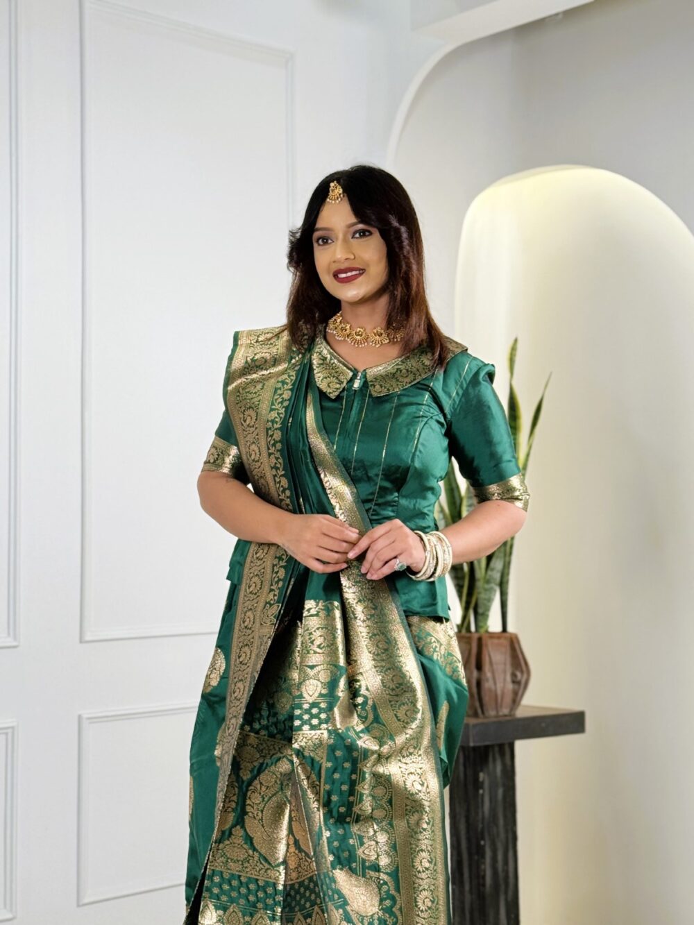 Emerald Enchantress Ready to Wear Saree Set - Image 6