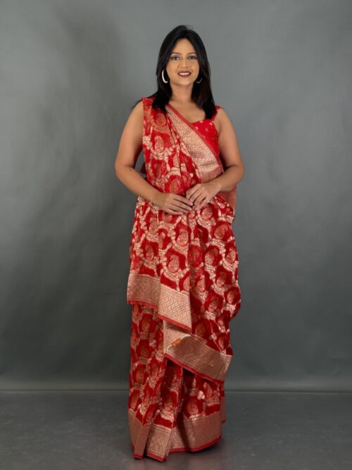 Crimson Charm Semi Tussar Banarasi Ready to wear saree Set