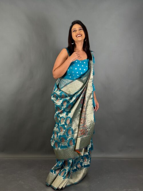 Ethereal Firoja Blue Plus-Size Ready to wear saree