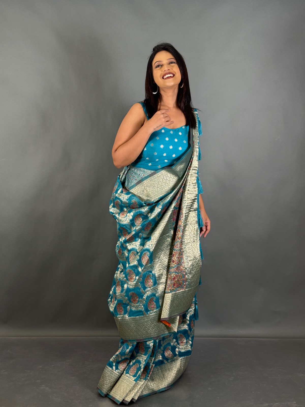 Ethereal Firoja Blue Plus-Size Ready to wear saree