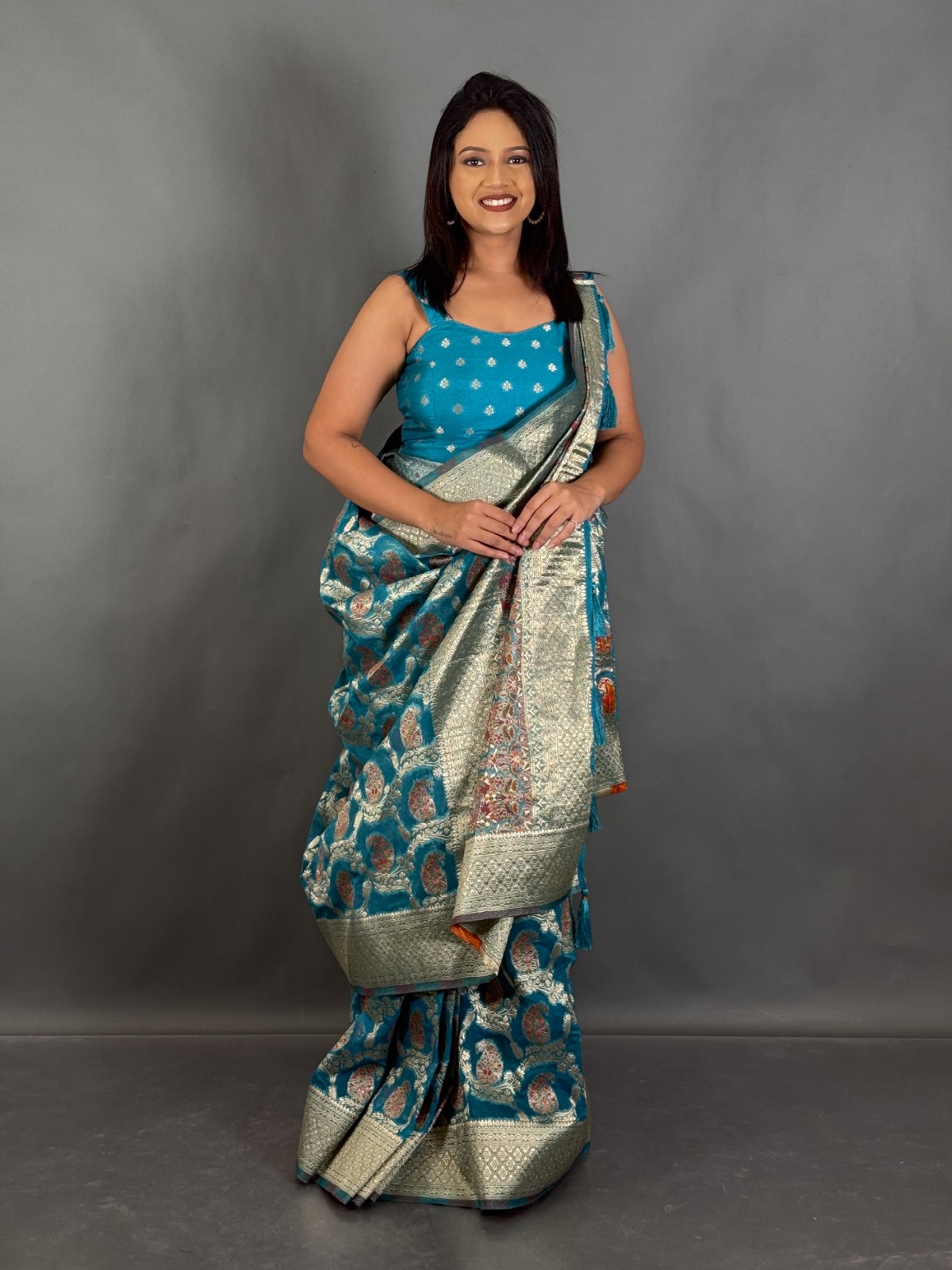 Elegant Firoja Blue Ready-to-Wear Saree