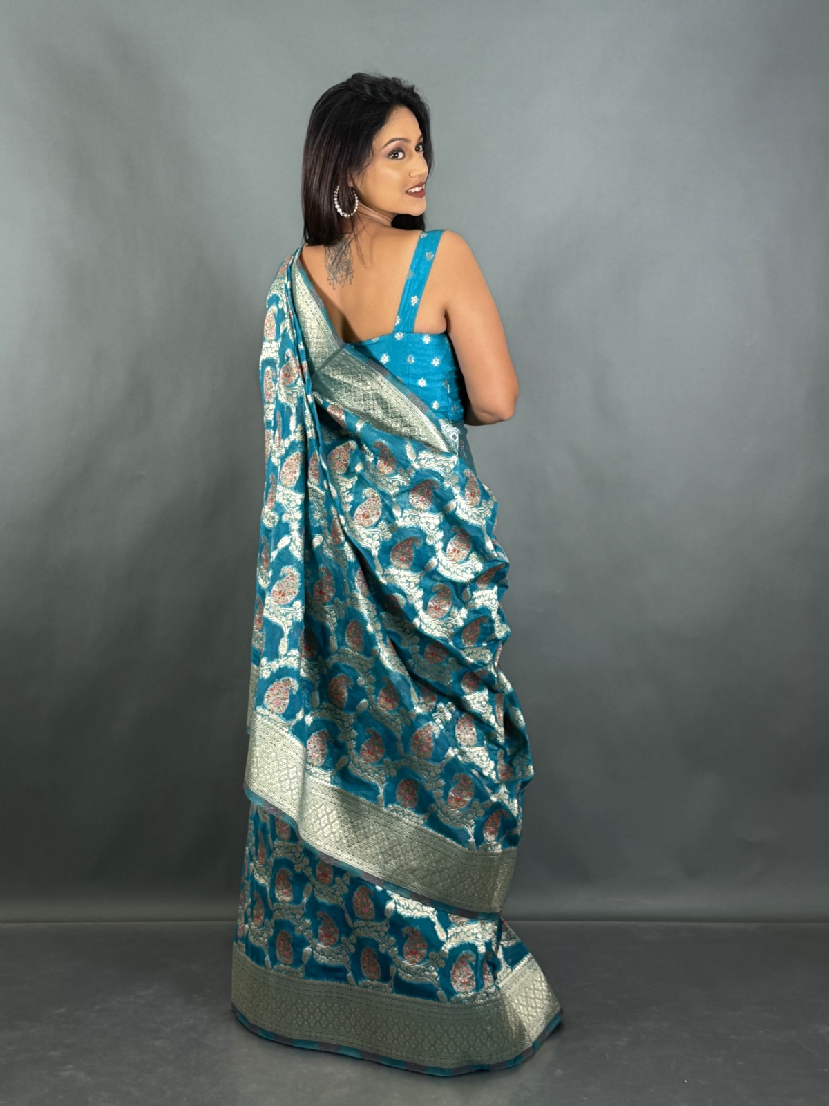 Elegant Firoja Blue Ready-to-Wear Saree - Image 3