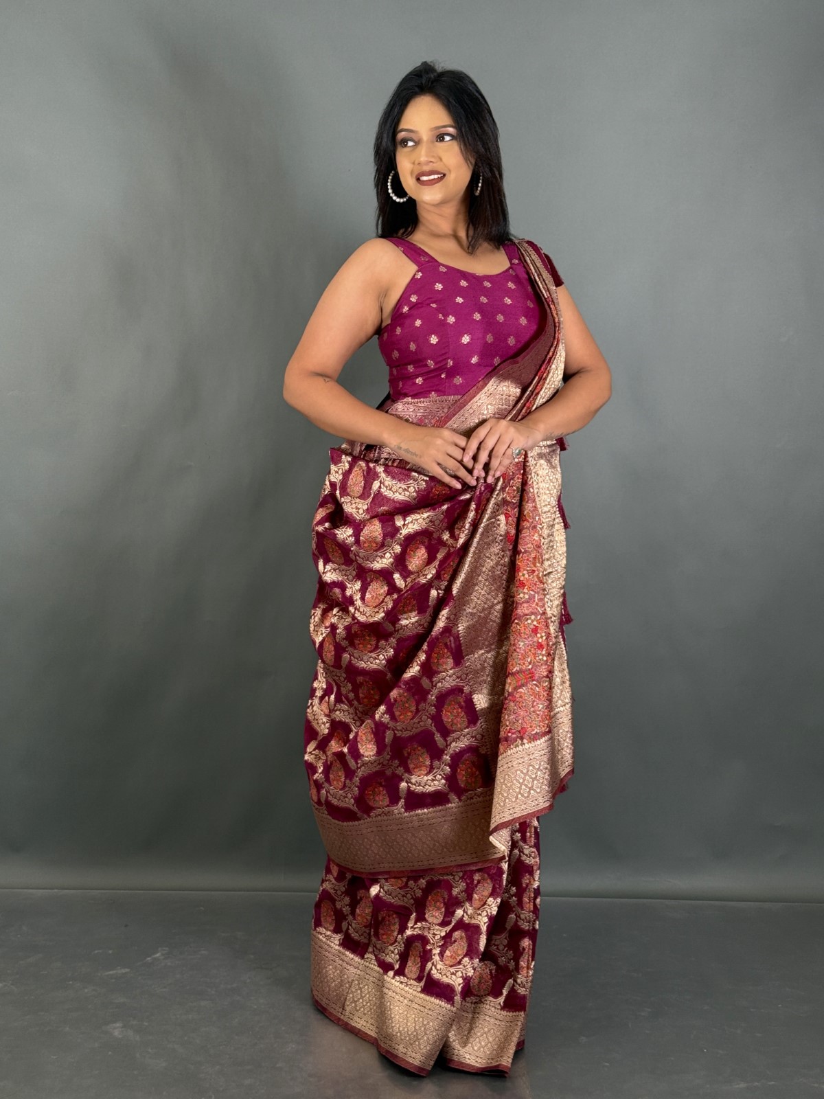 Blush Wine Grace Ready to wear saree set - Image 2