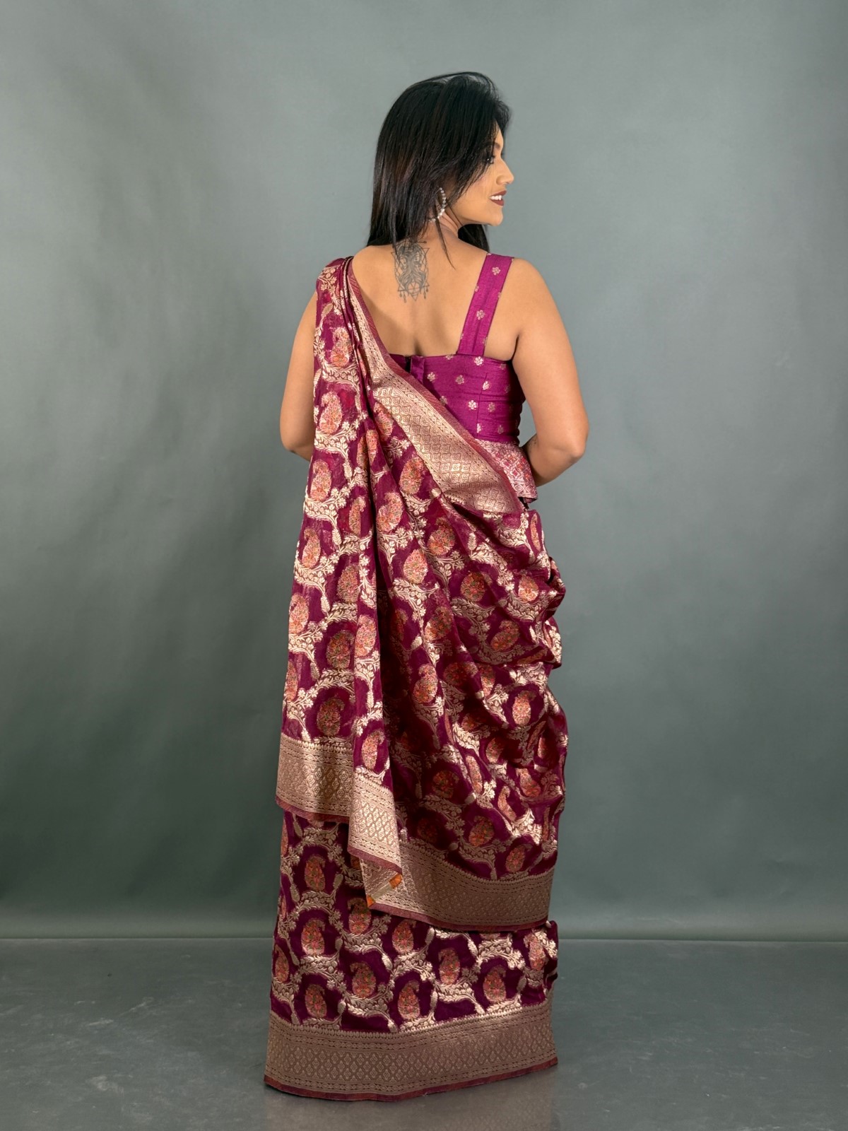 Blush Wine Grace Ready to wear saree set - Image 3