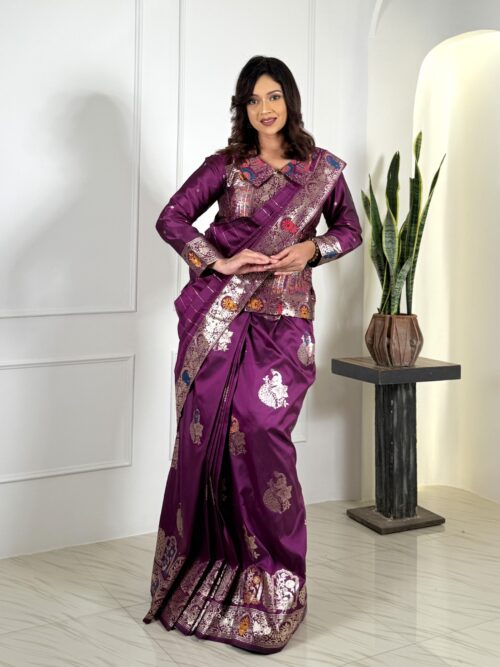 Majestic Wine Plus-Size semi katan Benarasi Fusion set