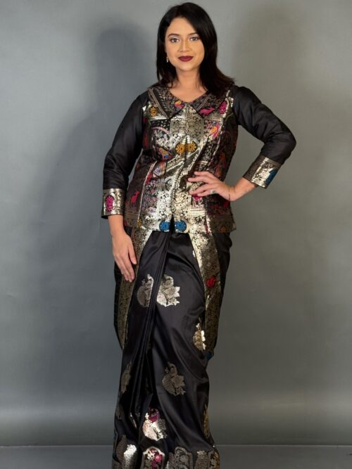Midnight Elegance Black Fusion Partywear Saree Set
