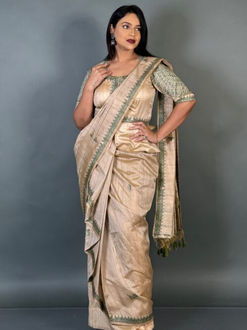 Emerald Grace Virgin Tussar Silk Ready-to-Wear Saree Set