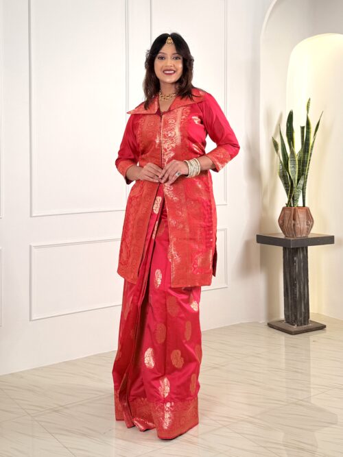 Blossom Red – Semi Katan Benarasi Plus Fusion Set